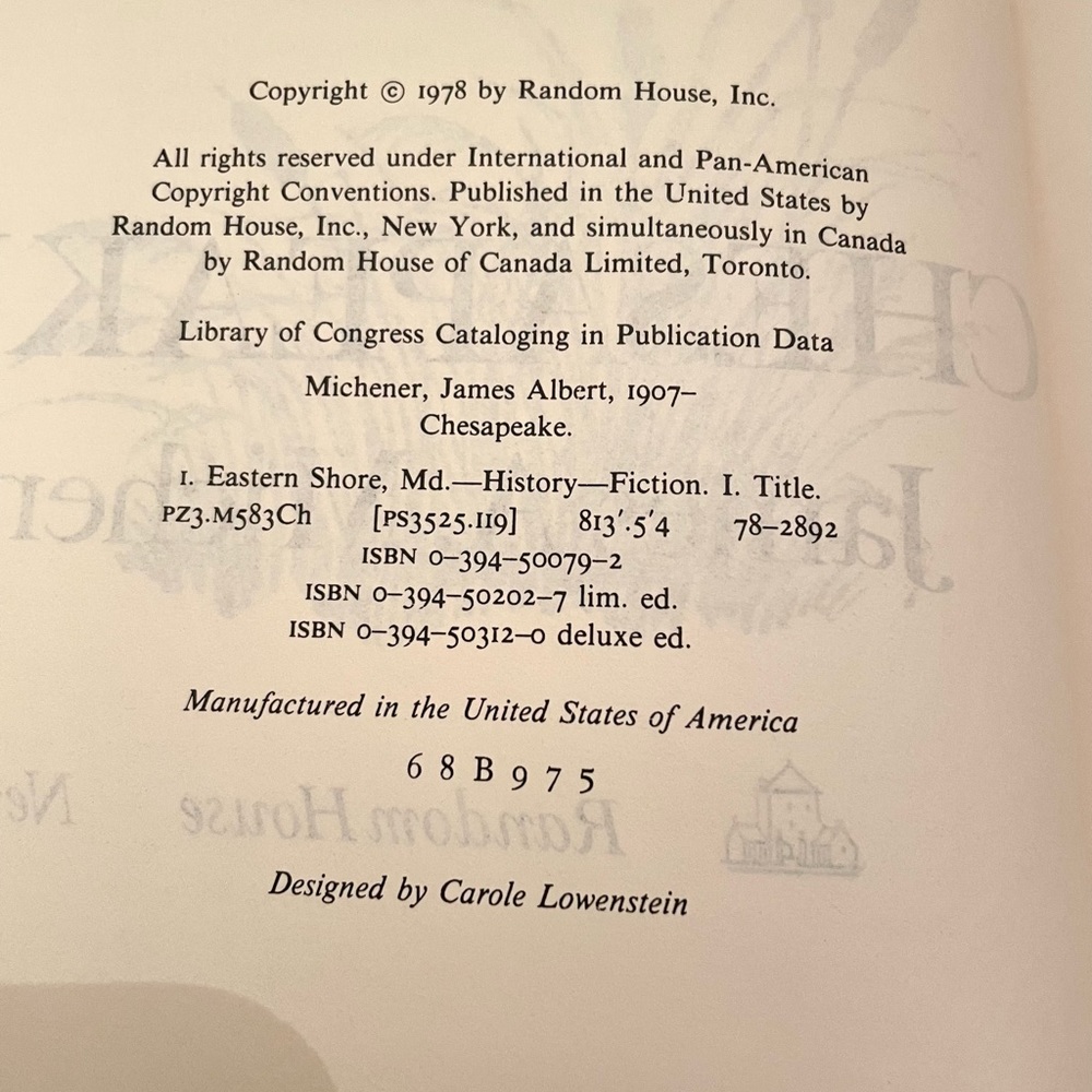 James A. Michener “Chesapeake” First Edition hardcover book - Picture 6 of 16